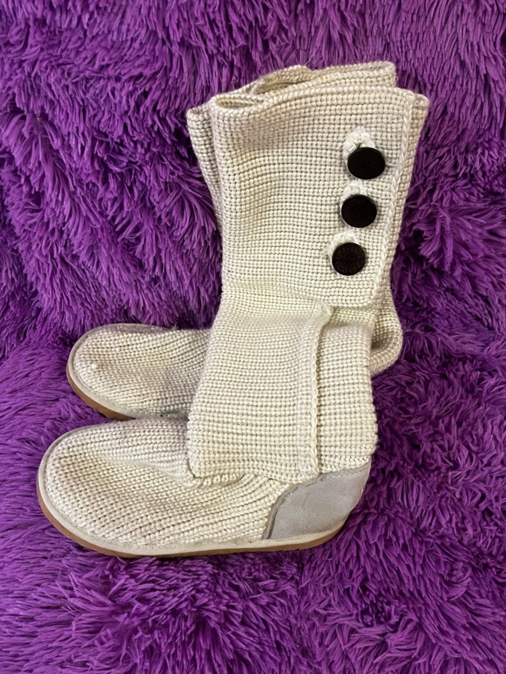 UGG Neutral Knit and Suede Short Boot